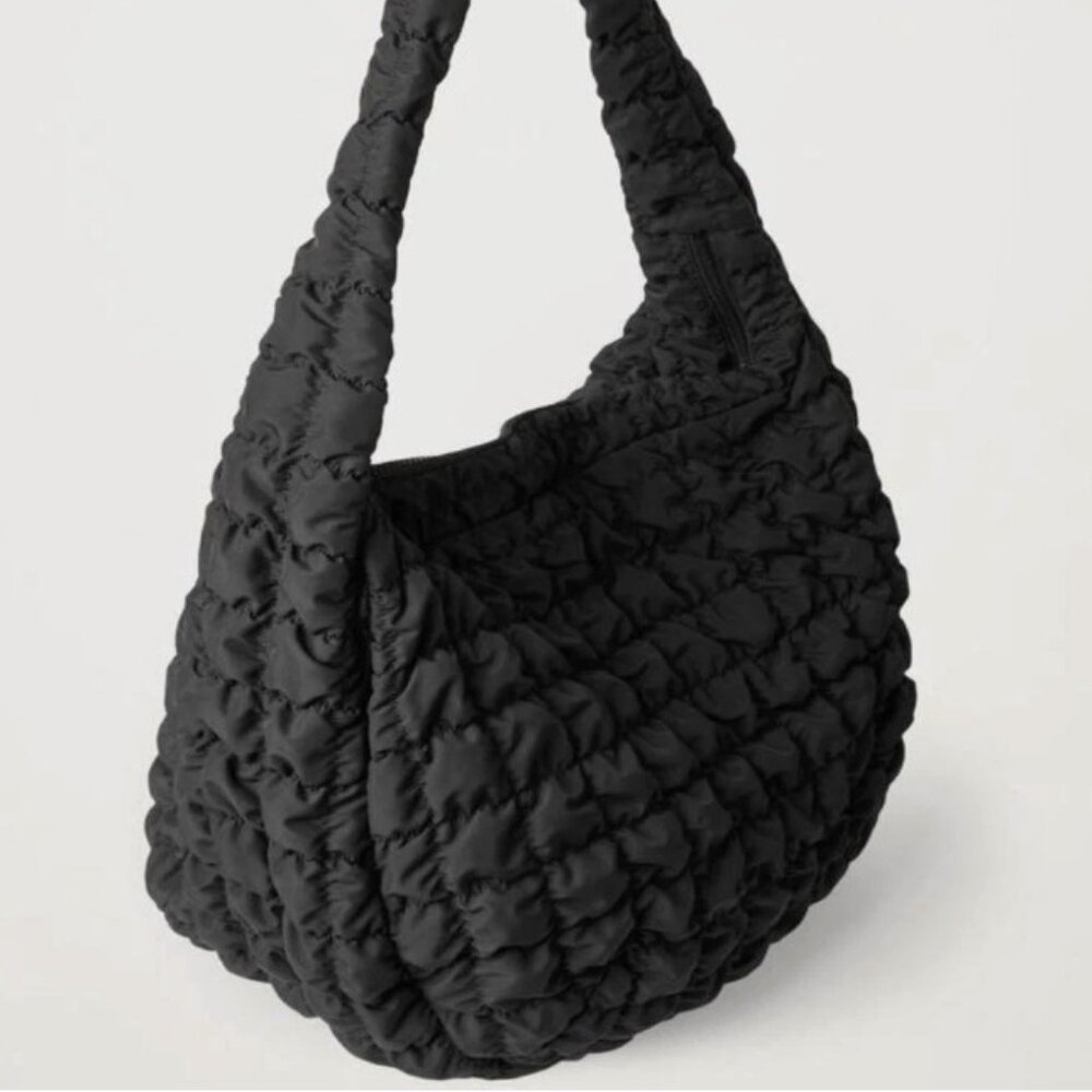COS Oversize Very Large Black Quilted Polyester Tote Bag NWT